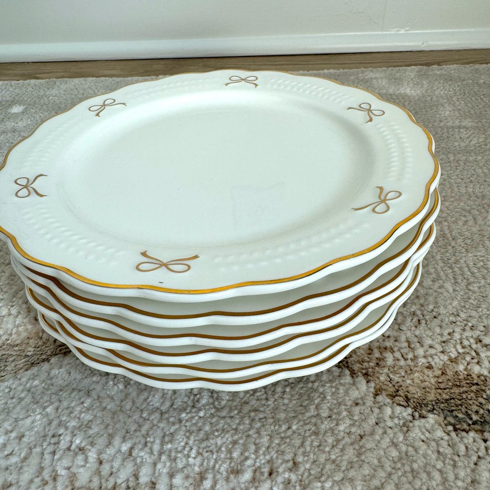 Elegant Cream Salad Plates with Gold Bow Accents-set Of 6